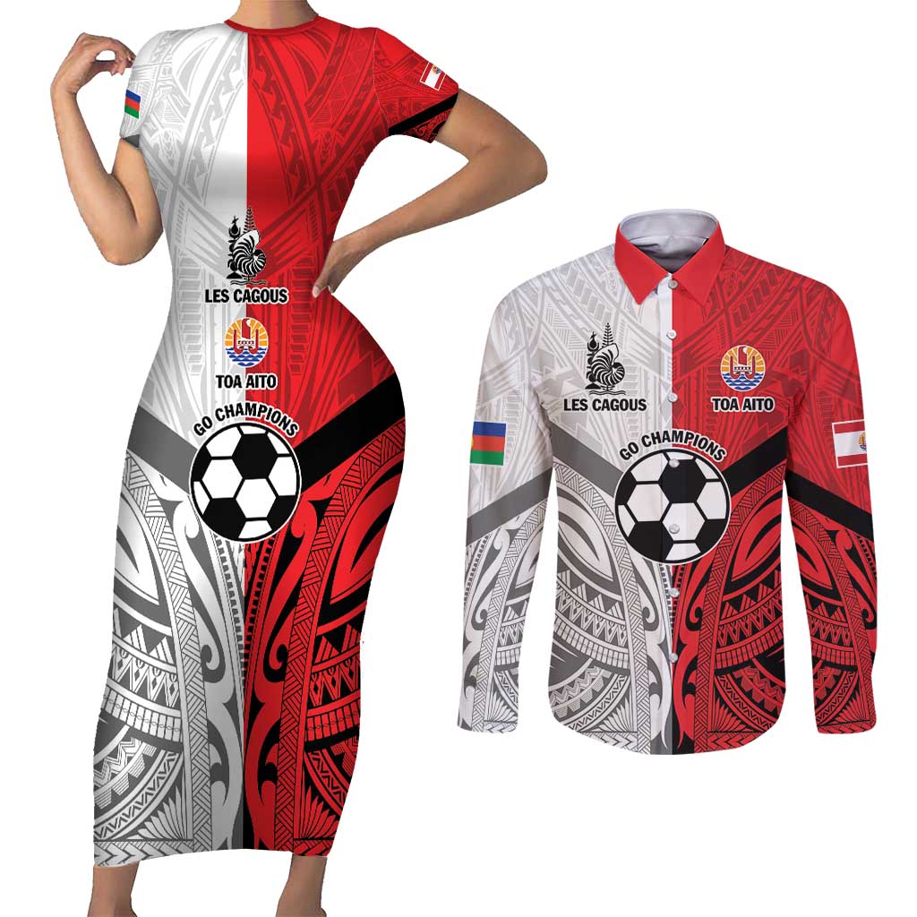 New Caledonia-Tahiti Football Custom Couples Matching Short Sleeve Bodycon Dress and Long Sleeve Button Shirt Together Go Champions