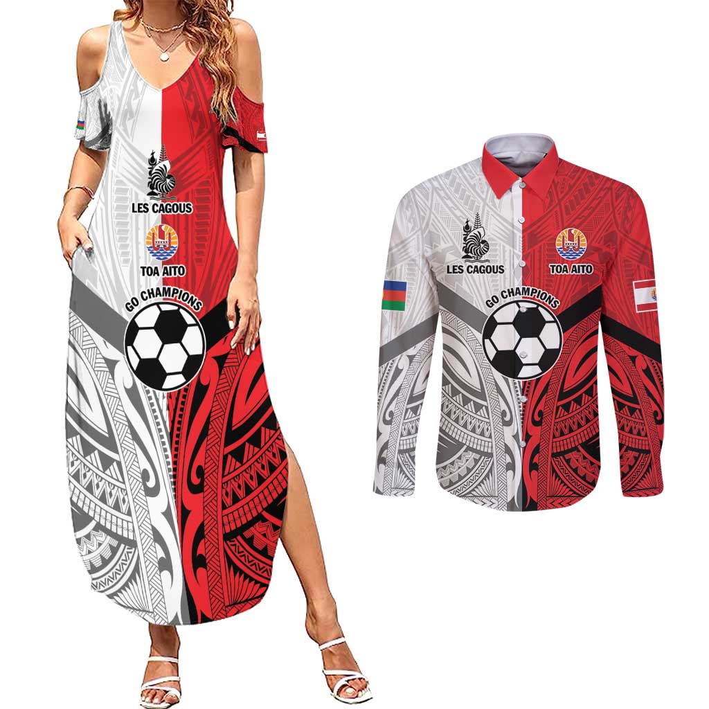 New Caledonia-Tahiti Football Custom Couples Matching Summer Maxi Dress and Long Sleeve Button Shirt Together Go Champions