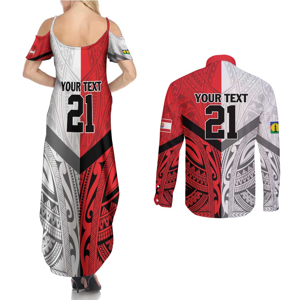 New Caledonia-Tahiti Football Custom Couples Matching Summer Maxi Dress and Long Sleeve Button Shirt Together Go Champions