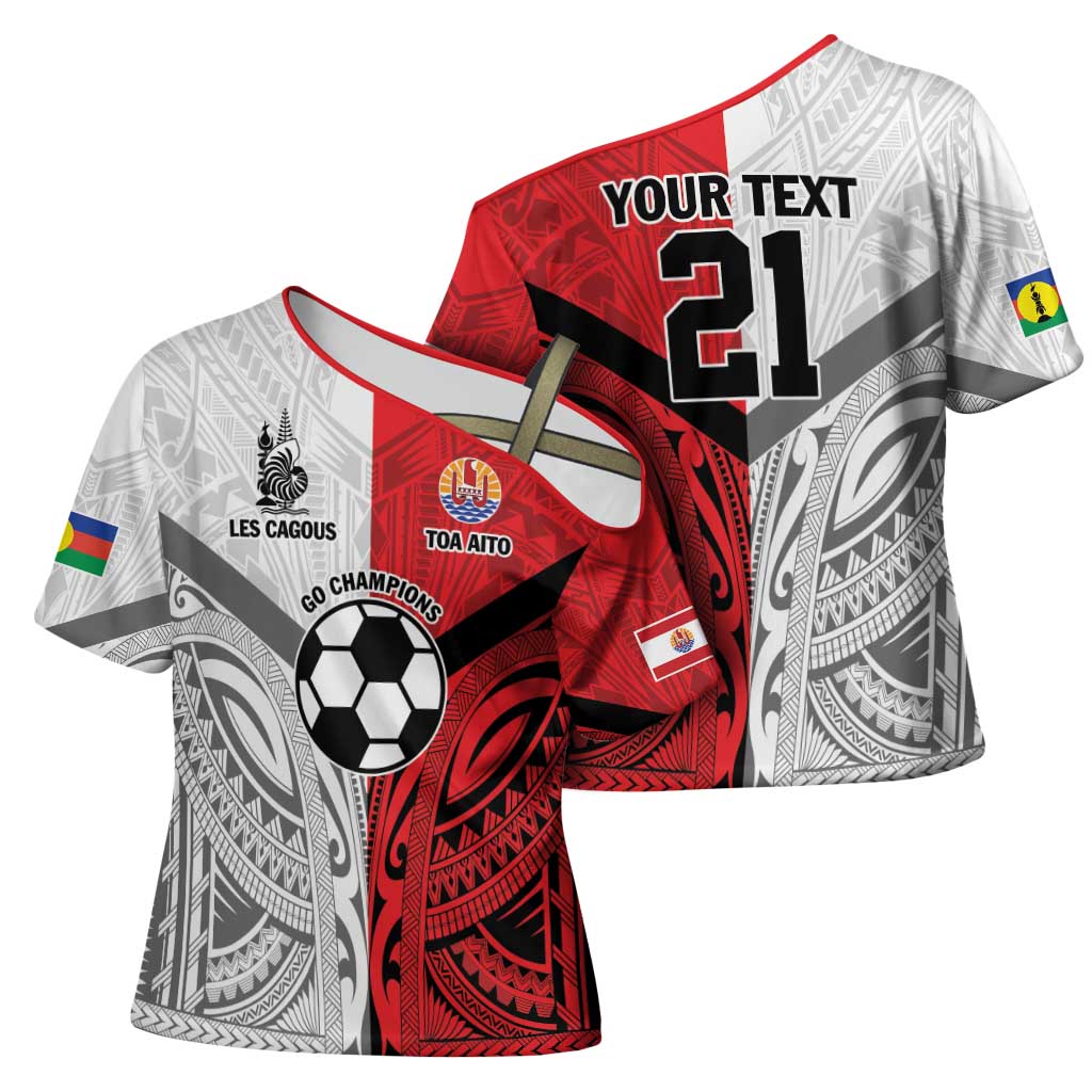 New Caledonia-Tahiti Football Custom Cross Shoulder Shirt Together Go Champions - Polynesian Pride