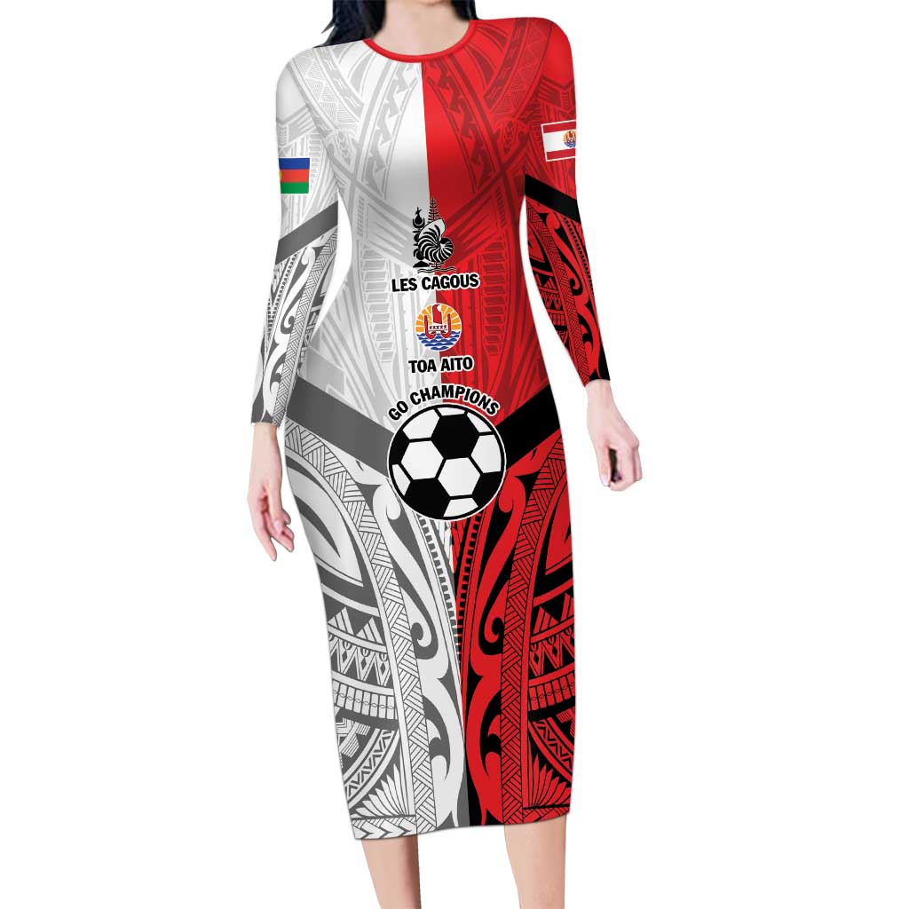 New Caledonia-Tahiti Football Custom Family Matching Long Sleeve Bodycon Dress and Hawaiian Shirt Together Go Champions