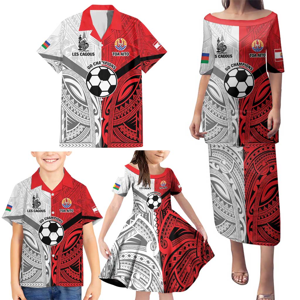 New Caledonia-Tahiti Football Custom Family Matching Puletasi and Hawaiian Shirt Together Go Champions