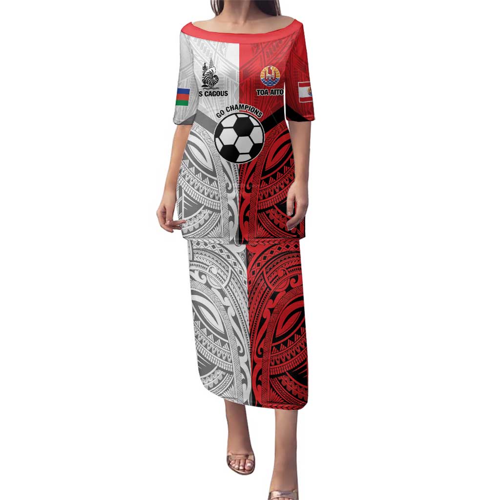 New Caledonia-Tahiti Football Custom Family Matching Puletasi and Hawaiian Shirt Together Go Champions