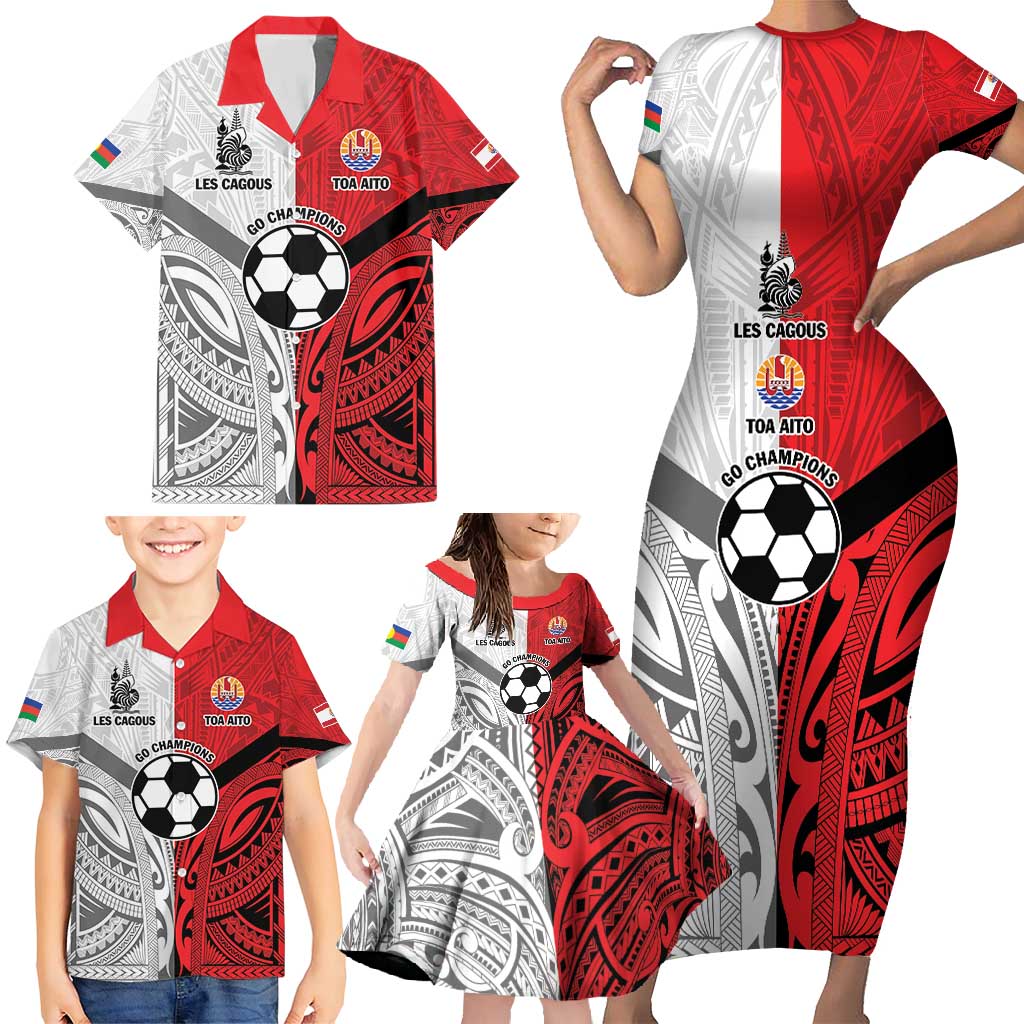 New Caledonia-Tahiti Football Custom Family Matching Short Sleeve Bodycon Dress and Hawaiian Shirt Together Go Champions