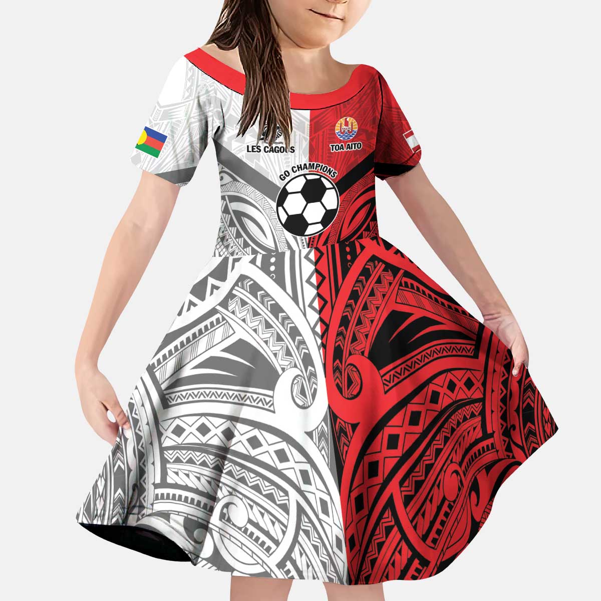 New Caledonia-Tahiti Football Custom Kid Short Sleeve Dress Together Go Champions