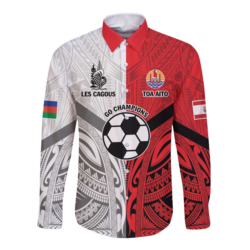 New Caledonia-Tahiti Football Custom Long Sleeve Button Shirt Together Go Champions