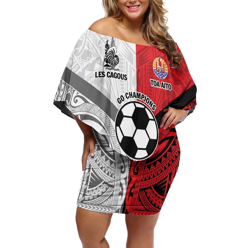 New Caledonia-Tahiti Football Custom Off Shoulder Short Dress Together Go Champions