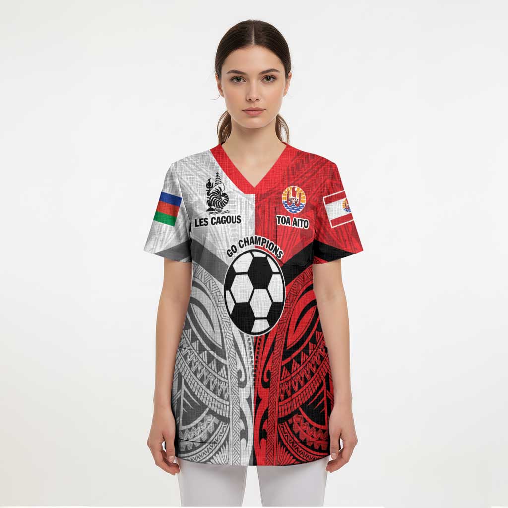 New Caledonia-Tahiti Football Custom Scrub Top Together Go Champions - Polynesian Pride