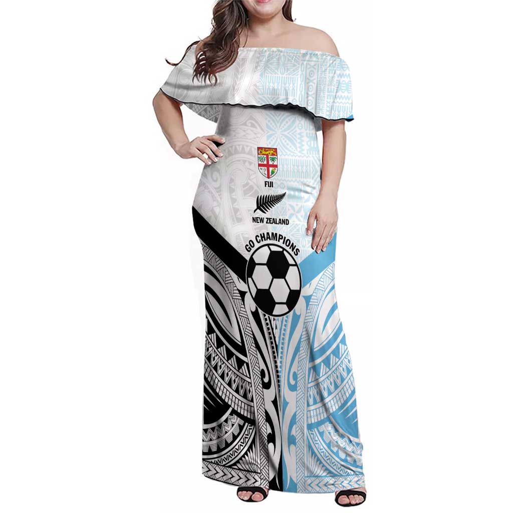 New Zealand-Fiji Football Custom Family Matching Off Shoulder Maxi Dress and Hawaiian Shirt Together Go Champions