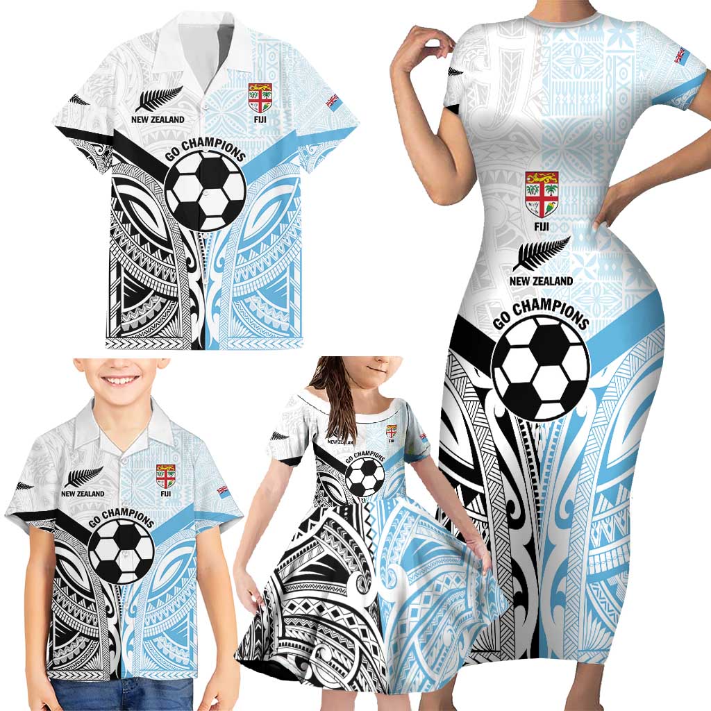 New Zealand-Fiji Football Custom Family Matching Short Sleeve Bodycon Dress and Hawaiian Shirt Together Go Champions