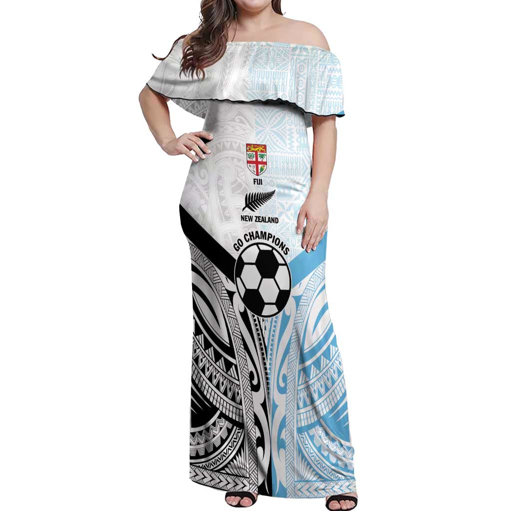 New Zealand-Fiji Football Custom Off Shoulder Maxi Dress Together Go Champions