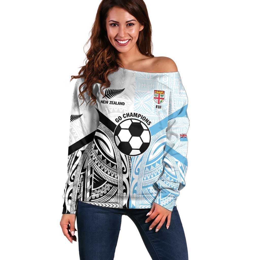 New Zealand-Fiji Football Custom Off Shoulder Sweater Together Go Champions