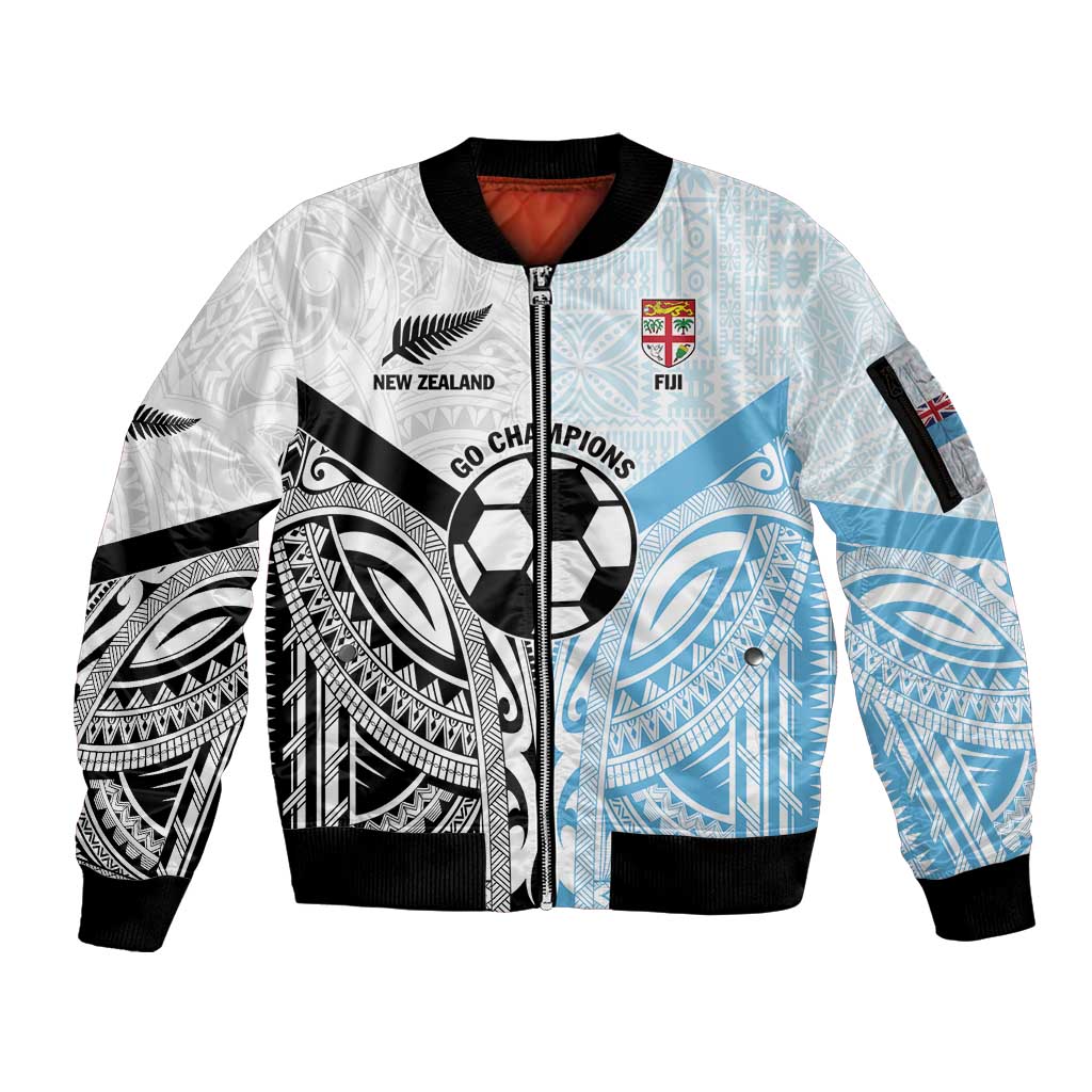 New Zealand-Fiji Football Custom Sleeve Zip Bomber Jacket Together Go Champions