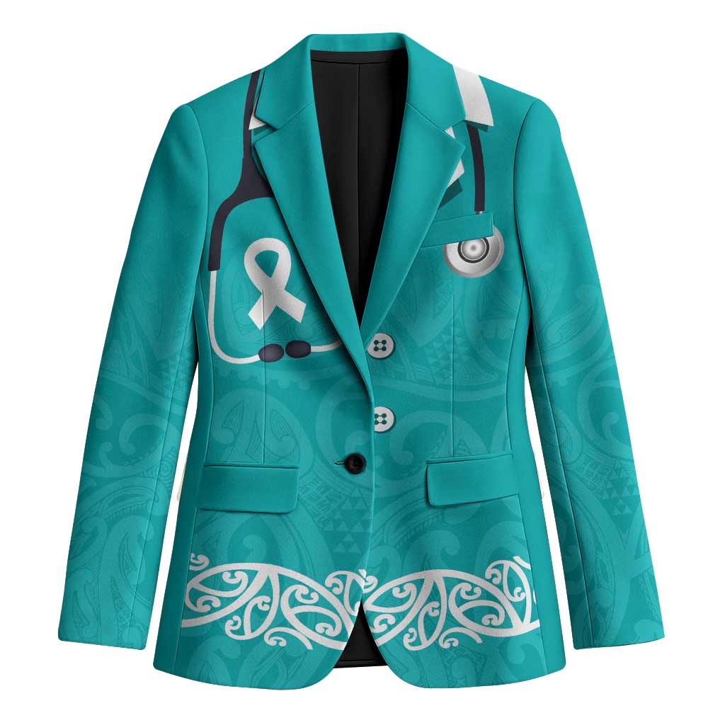 New Zealand Nurses Week Blazer Maori Kowhaiwhai Cyan Tribal LT9 Unisex Cyan - Polynesian Pride