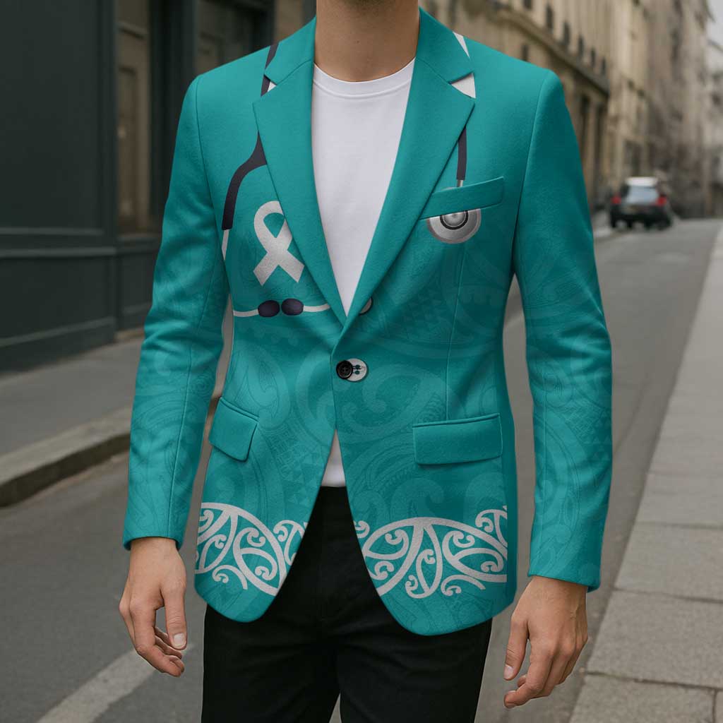 New Zealand Nurses Week Blazer Maori Kowhaiwhai Cyan Tribal LT9 - Polynesian Pride