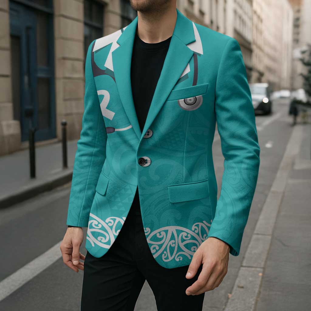 New Zealand Nurses Week Blazer Maori Kowhaiwhai Cyan Tribal LT9 - Polynesian Pride