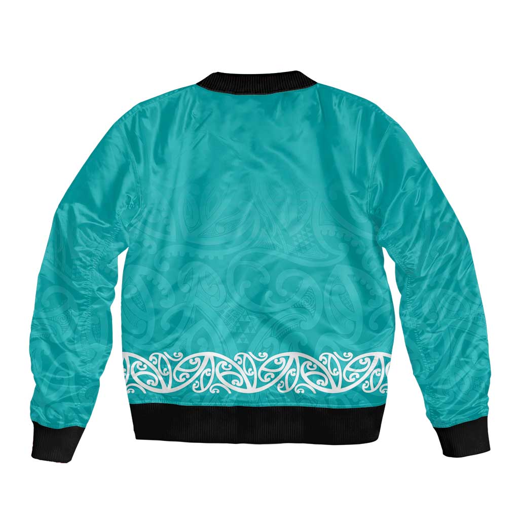 New Zealand Nurses Week Bomber Jacket Maori Kowhaiwhai Cyan Tribal LT9 - Polynesian Pride