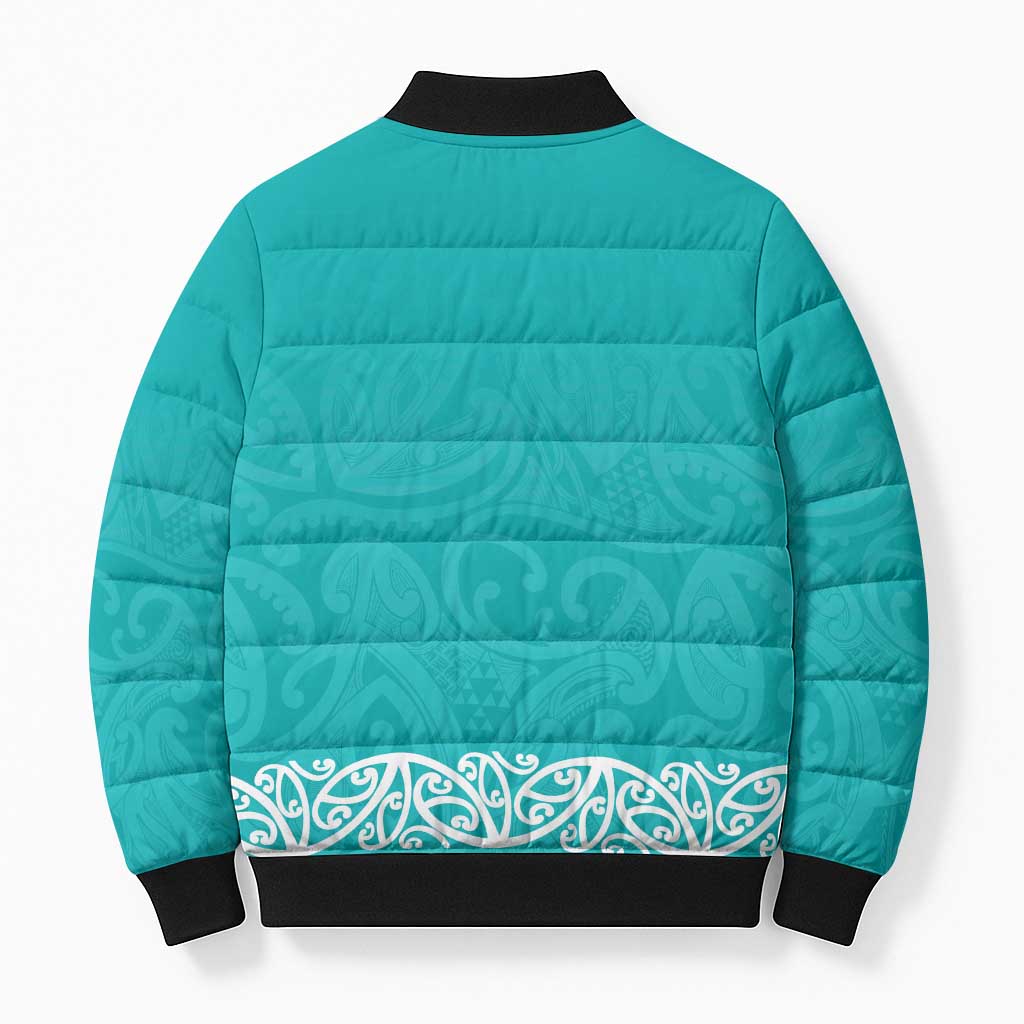 New Zealand Nurses Week Bomber Puffer Jacket Maori Kowhaiwhai Cyan Tribal LT9 - Polynesian Pride