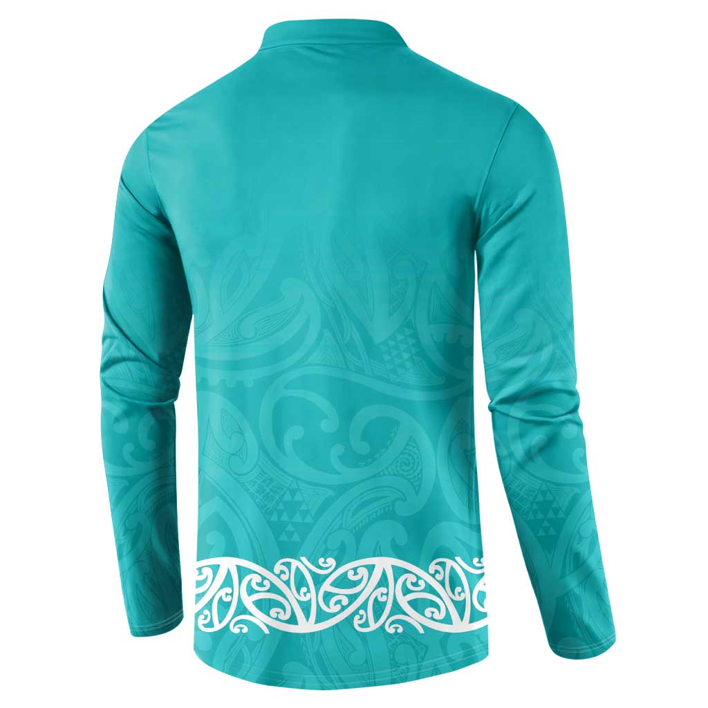 New Zealand Nurses Week Button Sweatshirt Maori Kowhaiwhai Cyan Tribal LT9 - Polynesian Pride