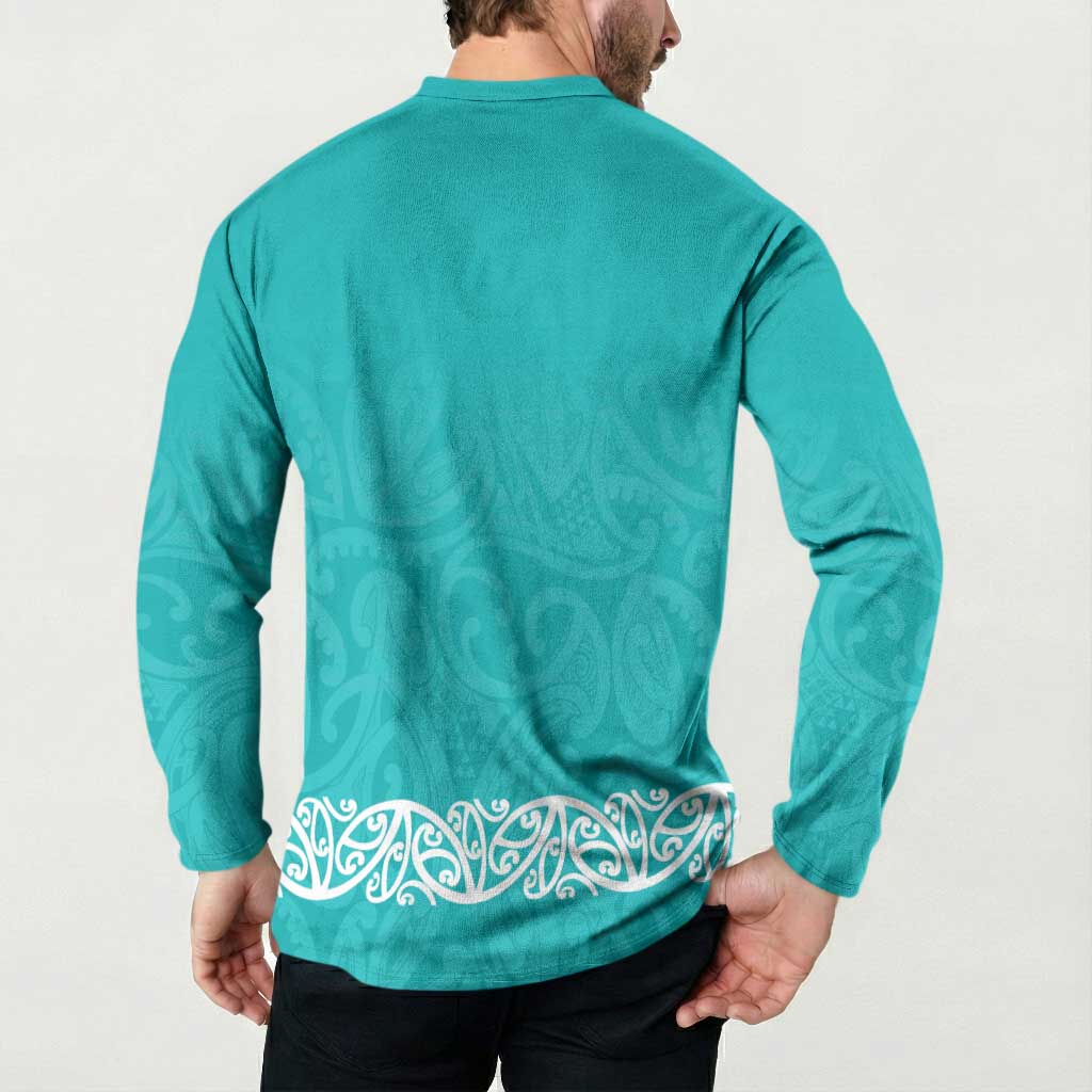 New Zealand Nurses Week Button Sweatshirt Maori Kowhaiwhai Cyan Tribal LT9 - Polynesian Pride