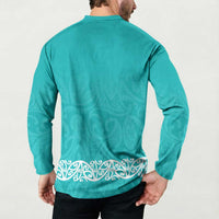 New Zealand Nurses Week Button Sweatshirt Maori Kowhaiwhai Cyan Tribal LT9 - Polynesian Pride