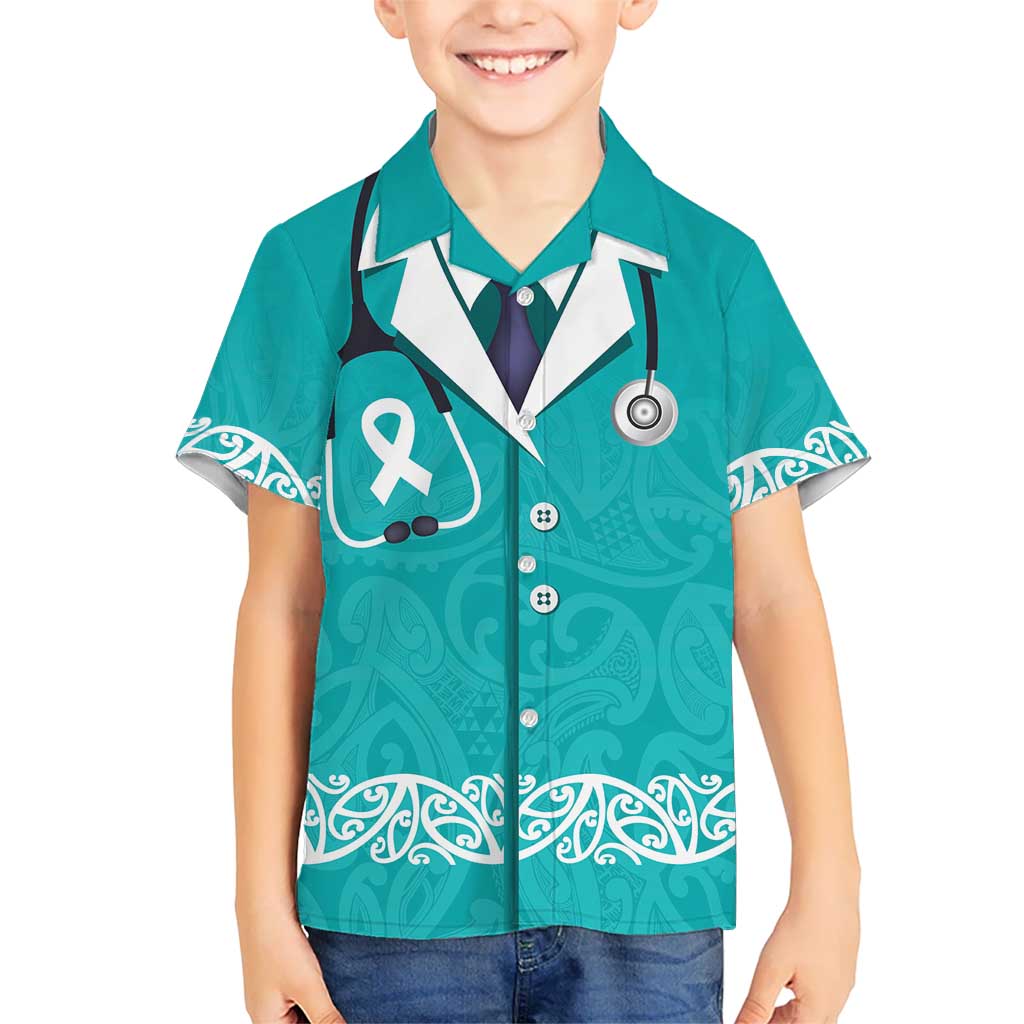 New Zealand Nurses Week Kid Hawaiian Shirt Maori Kowhaiwhai Cyan Tribal LT9 Kid Cyan - Polynesian Pride