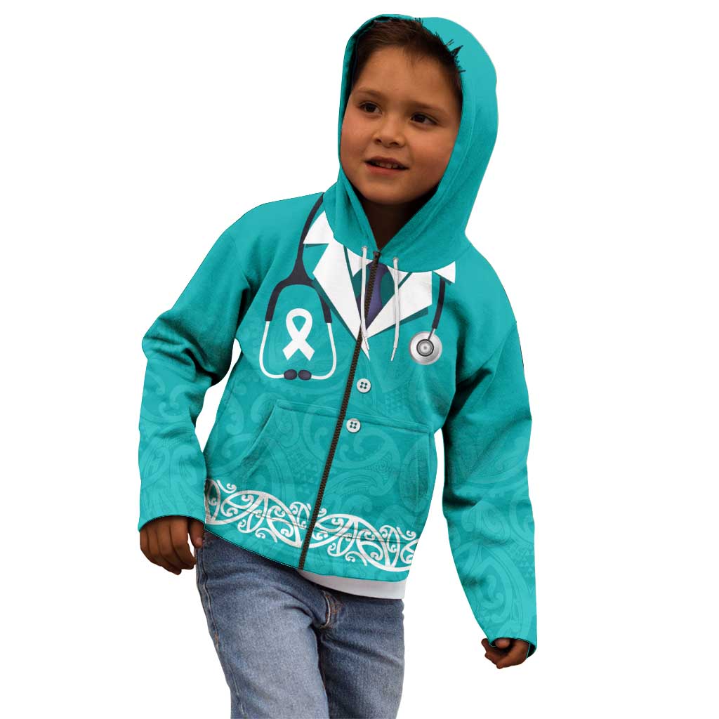 New Zealand Nurses Week Kid Hoodie Maori Kowhaiwhai Cyan Tribal