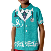 New Zealand Nurses Week Kid Polo Shirt Maori Kowhaiwhai Cyan Tribal