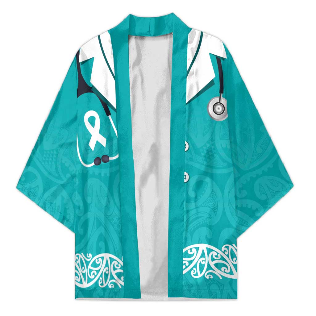 New Zealand Nurses Week Kimono Maori Kowhaiwhai Cyan Tribal LT9 Unisex Cyan - Polynesian Pride