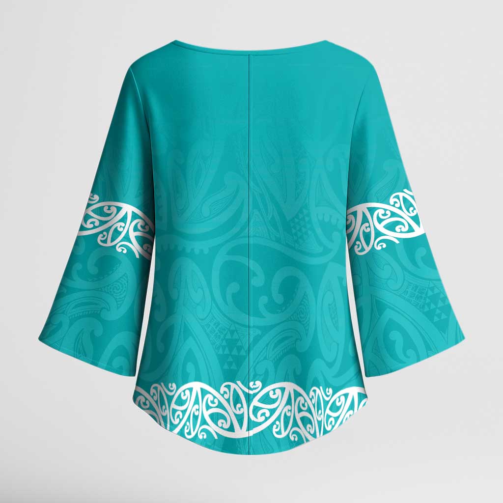 New Zealand Nurses Week Kimono Sleeve Blouse Maori Kowhaiwhai Cyan Tribal LT9 - Polynesian Pride