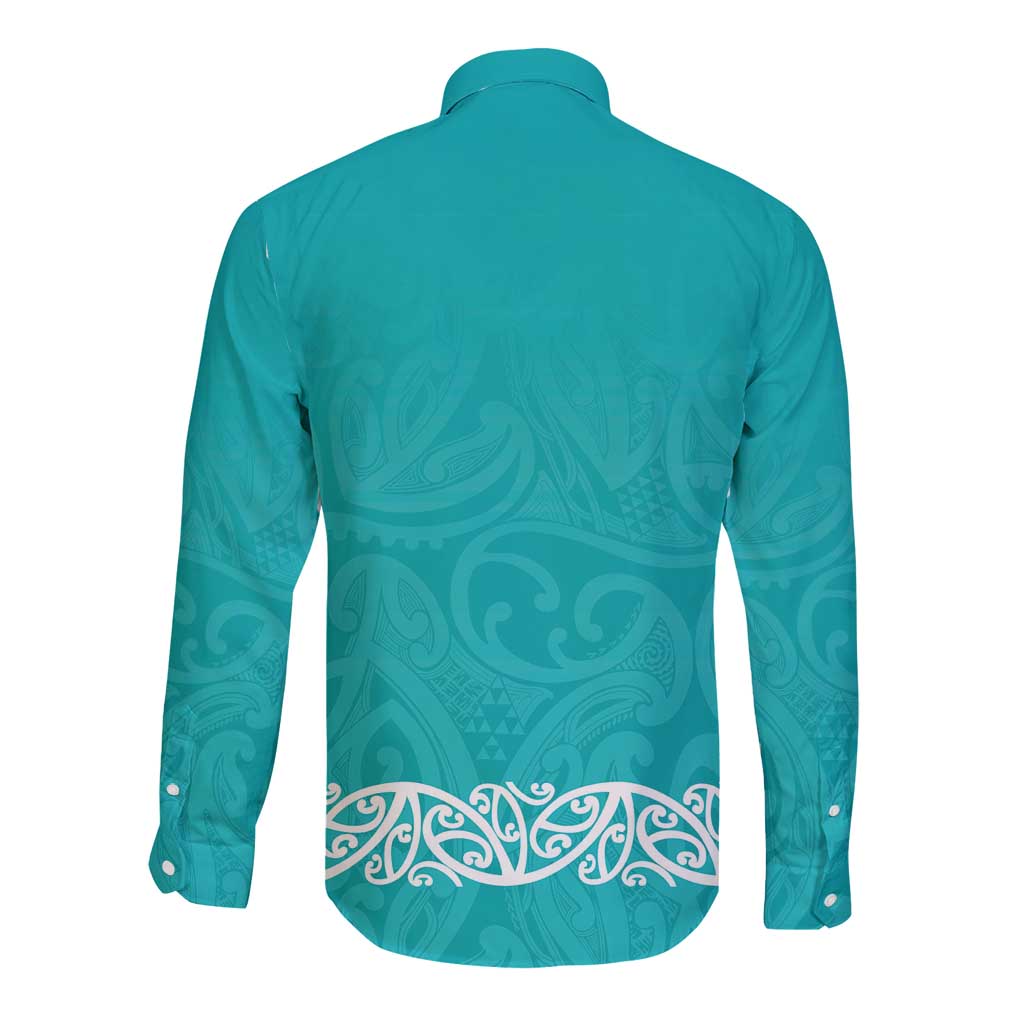 New Zealand Nurses Week Long Sleeve Button Shirt Maori Kowhaiwhai Cyan Tribal LT9 - Polynesian Pride