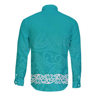 New Zealand Nurses Week Long Sleeve Button Shirt Maori Kowhaiwhai Cyan Tribal LT9 - Polynesian Pride