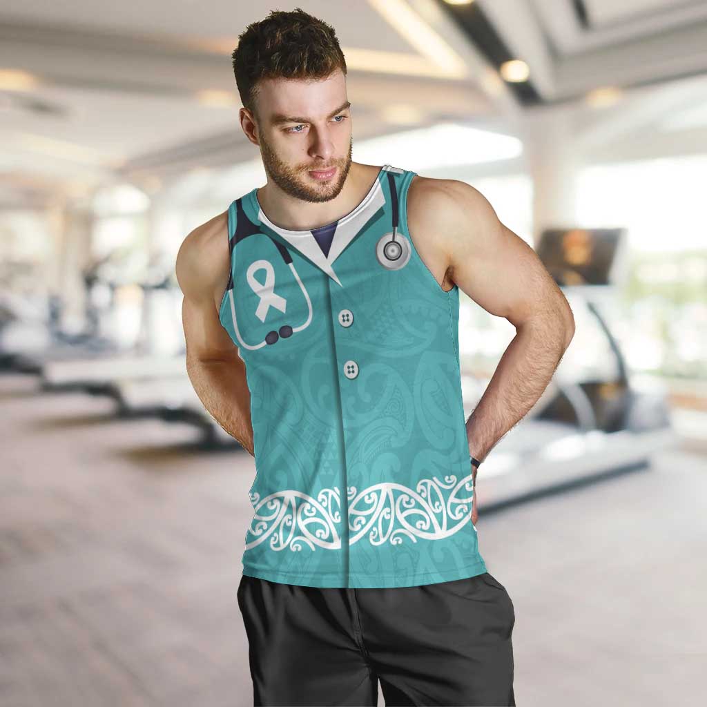 New Zealand Nurses Week Men Tank Top Maori Kowhaiwhai Cyan Tribal LT9 Cyan - Polynesian Pride