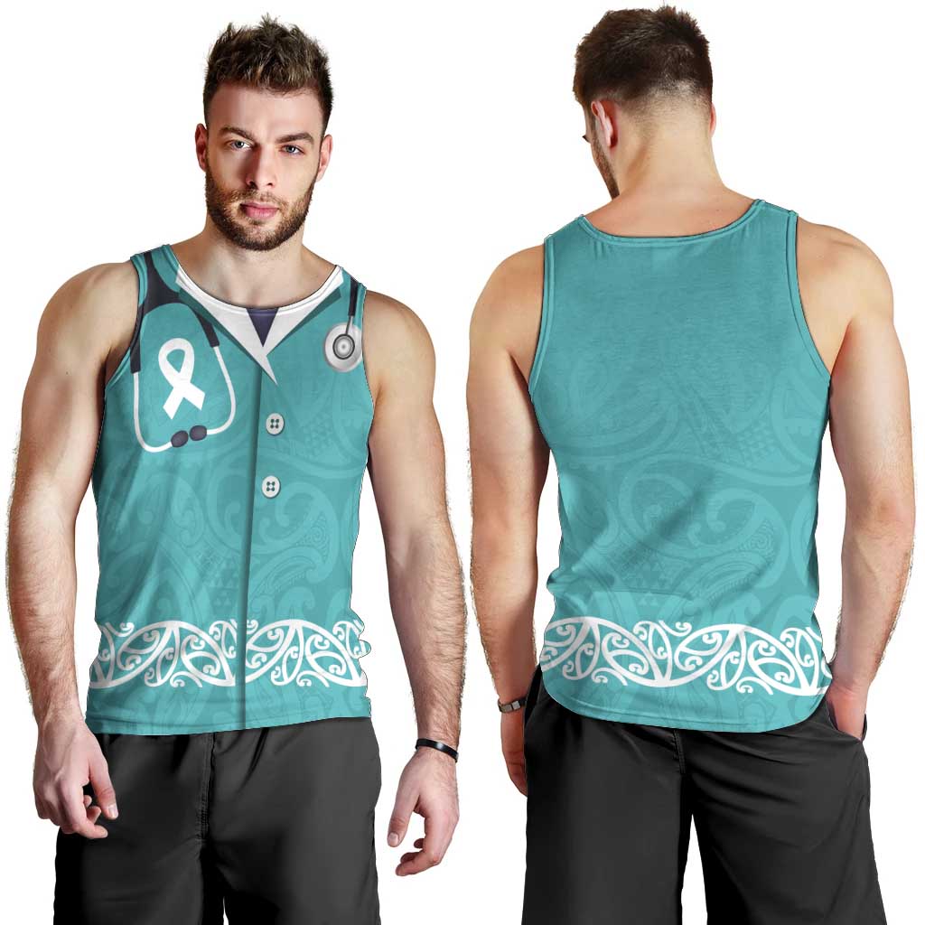 New Zealand Nurses Week Men Tank Top Maori Kowhaiwhai Cyan Tribal LT9 - Polynesian Pride