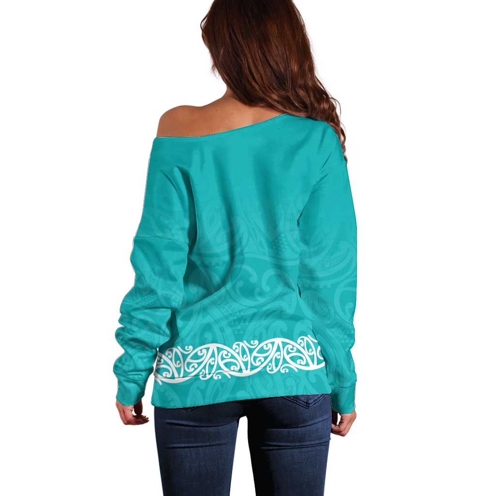 New Zealand Nurses Week Off Shoulder Sweater Maori Kowhaiwhai Cyan Tribal LT9 - Polynesian Pride