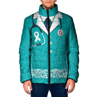 New Zealand Nurses Week Padded Jacket Maori Kowhaiwhai Cyan Tribal LT9 Men Cyan - Polynesian Pride