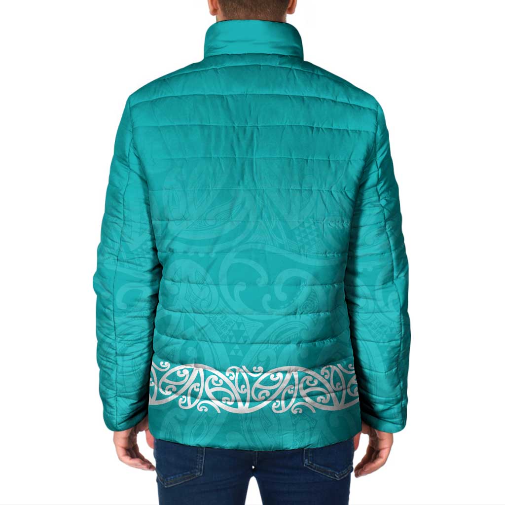 New Zealand Nurses Week Padded Jacket Maori Kowhaiwhai Cyan Tribal LT9 - Polynesian Pride