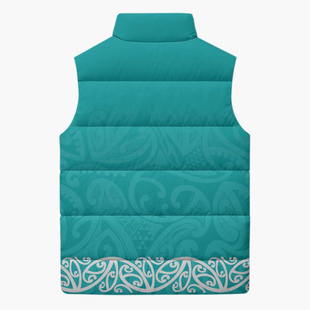 New Zealand Nurses Week Sleeveless Puffer Jacket Maori Kowhaiwhai Cyan Tribal LT9 - Polynesian Pride