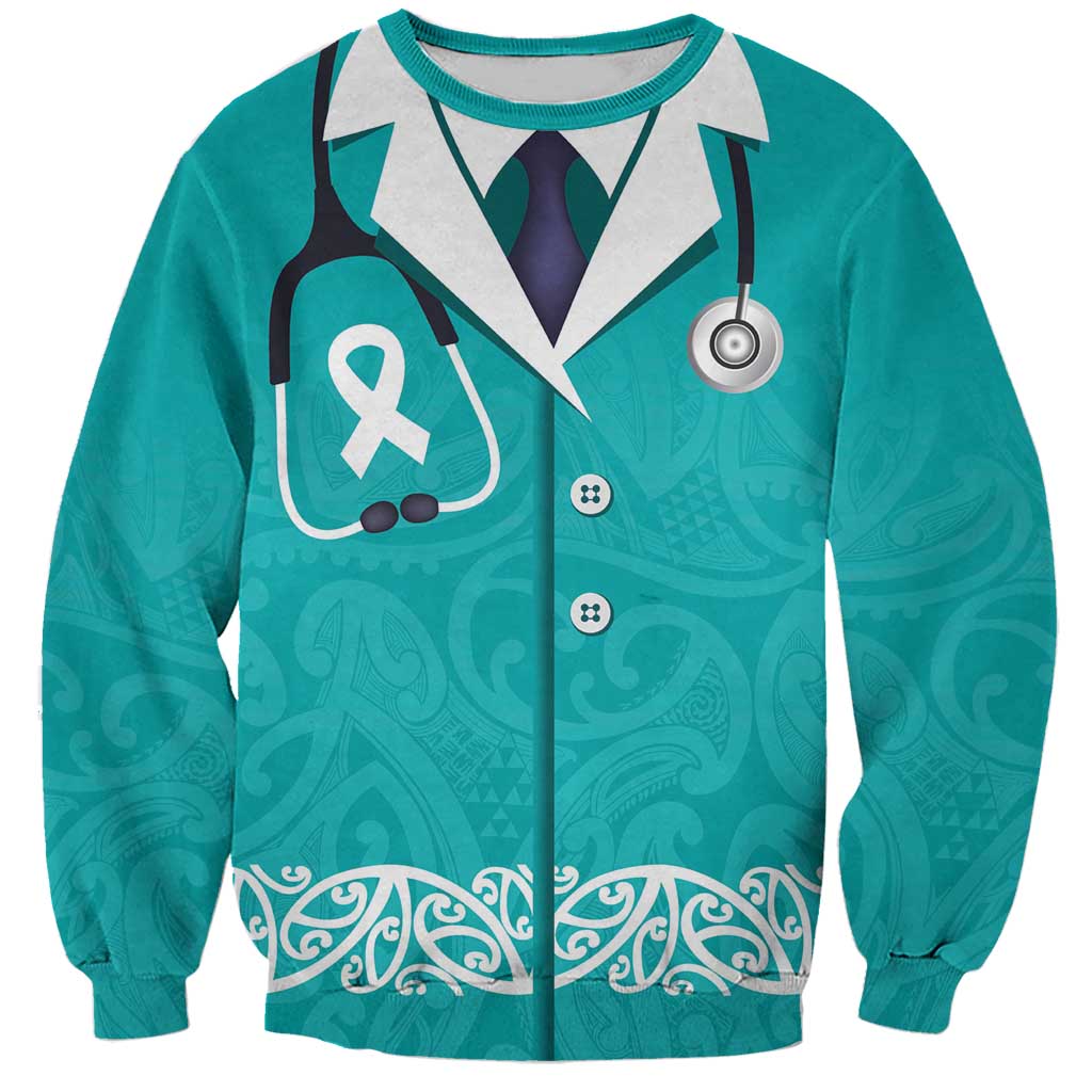 New Zealand Nurses Week Sweatshirt Maori Kowhaiwhai Cyan Tribal LT9 Unisex Cyan - Polynesian Pride