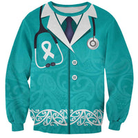 New Zealand Nurses Week Sweatshirt Maori Kowhaiwhai Cyan Tribal LT9 Unisex Cyan - Polynesian Pride
