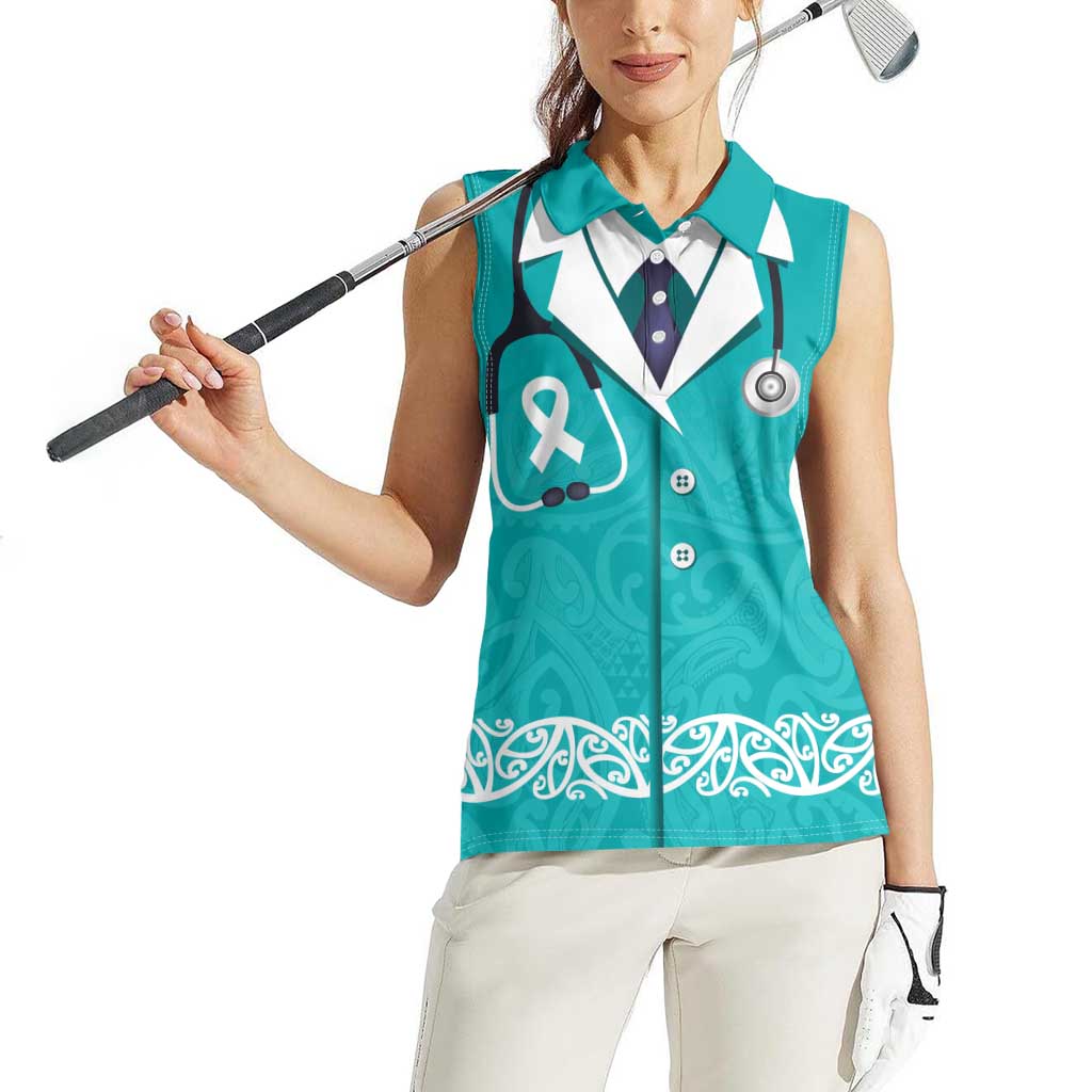 New Zealand Nurses Week Women Sleeveless Polo Shirt Maori Kowhaiwhai Cyan Tribal