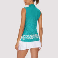 New Zealand Nurses Week Women Sleeveless Polo Shirt Maori Kowhaiwhai Cyan Tribal