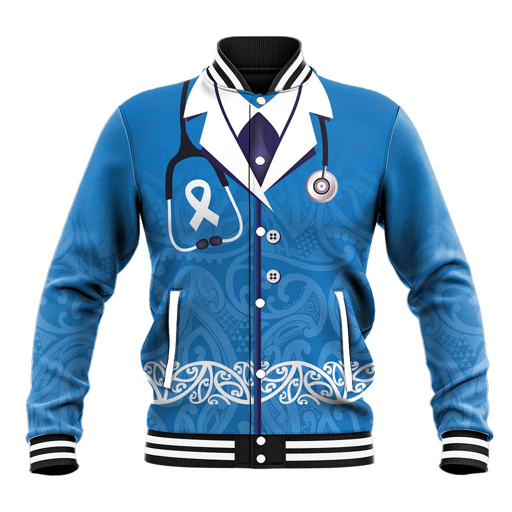 New Zealand Nurses Week Baseball Jacket Maori Kowhaiwhai Blue Tribal LT9 Unisex Blue - Polynesian Pride