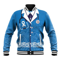 New Zealand Nurses Week Baseball Jacket Maori Kowhaiwhai Blue Tribal LT9 Unisex Blue - Polynesian Pride