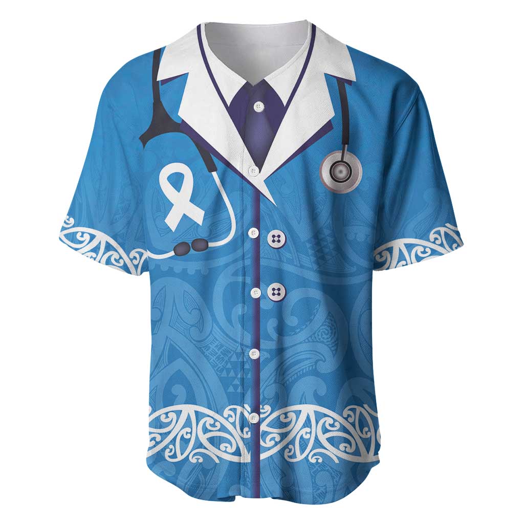 New Zealand Nurses Week Baseball Jersey Maori Kowhaiwhai Blue Tribal LT9 Blue - Polynesian Pride