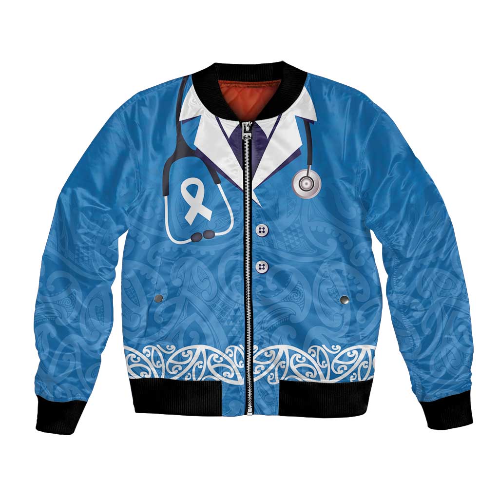 New Zealand Nurses Week Bomber Jacket Maori Kowhaiwhai Blue Tribal LT9 Unisex Blue - Polynesian Pride