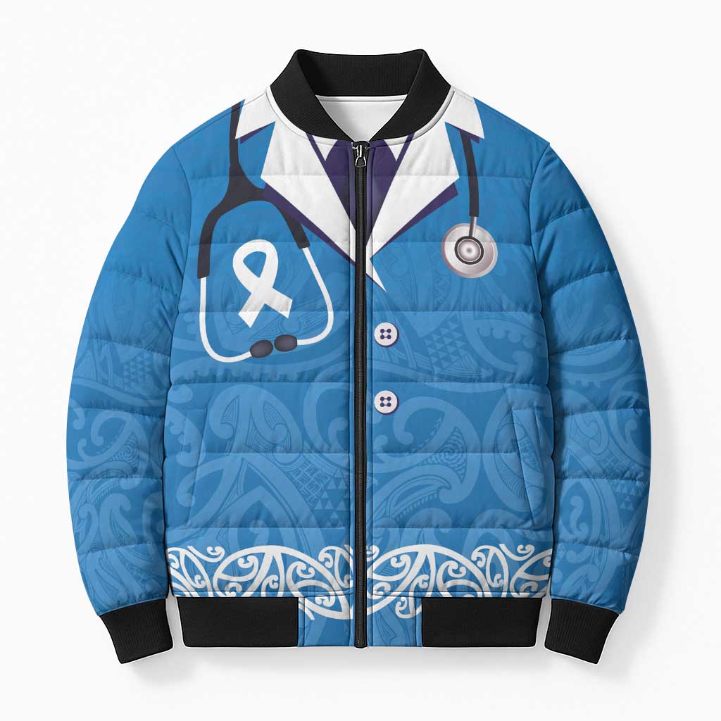 New Zealand Nurses Week Bomber Puffer Jacket Maori Kowhaiwhai Blue Tribal LT9 Unisex Blue - Polynesian Pride