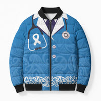 New Zealand Nurses Week Bomber Puffer Jacket Maori Kowhaiwhai Blue Tribal LT9 Unisex Blue - Polynesian Pride