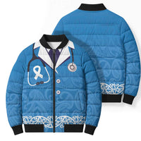 New Zealand Nurses Week Bomber Puffer Jacket Maori Kowhaiwhai Blue Tribal LT9 - Polynesian Pride
