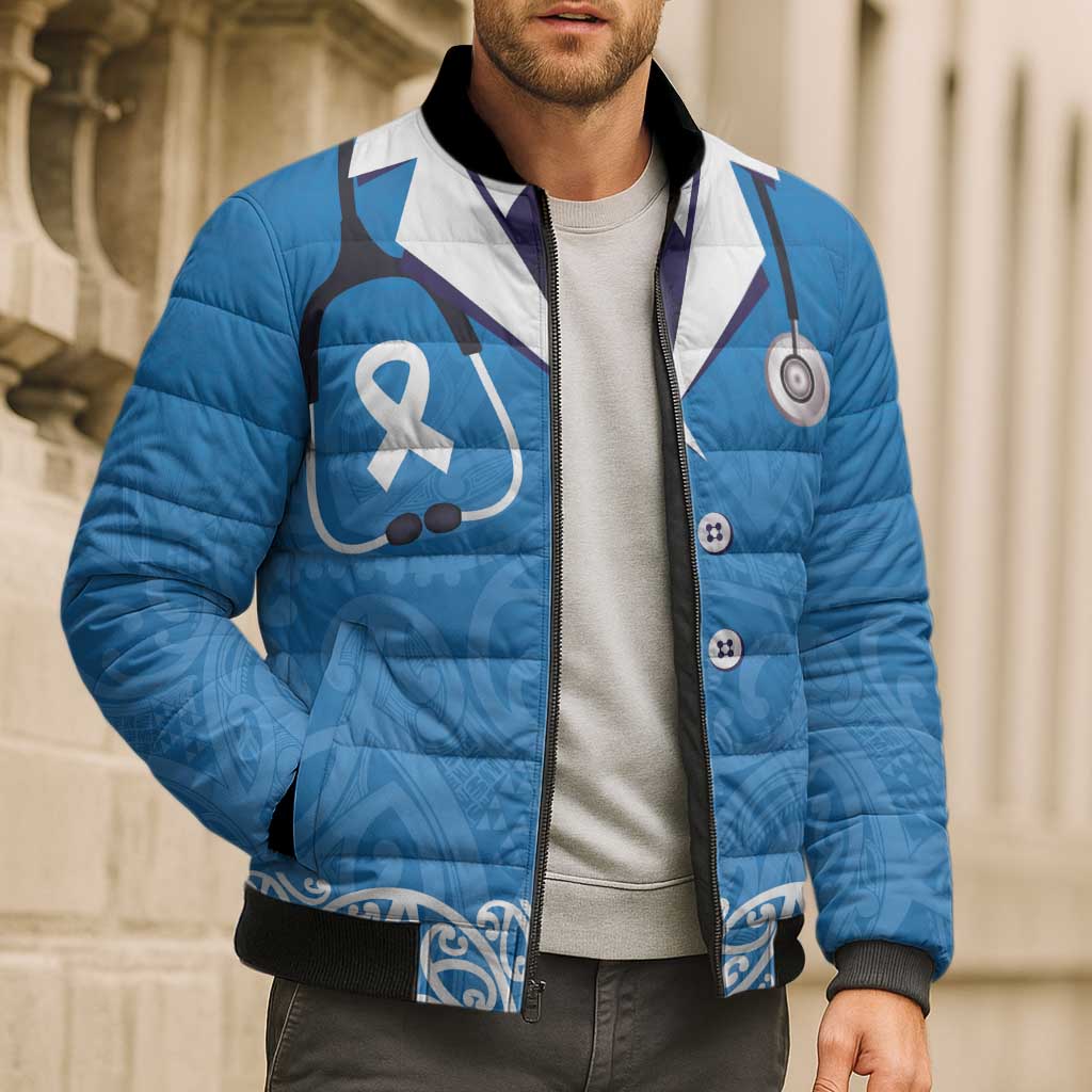 New Zealand Nurses Week Bomber Puffer Jacket Maori Kowhaiwhai Blue Tribal LT9 - Polynesian Pride